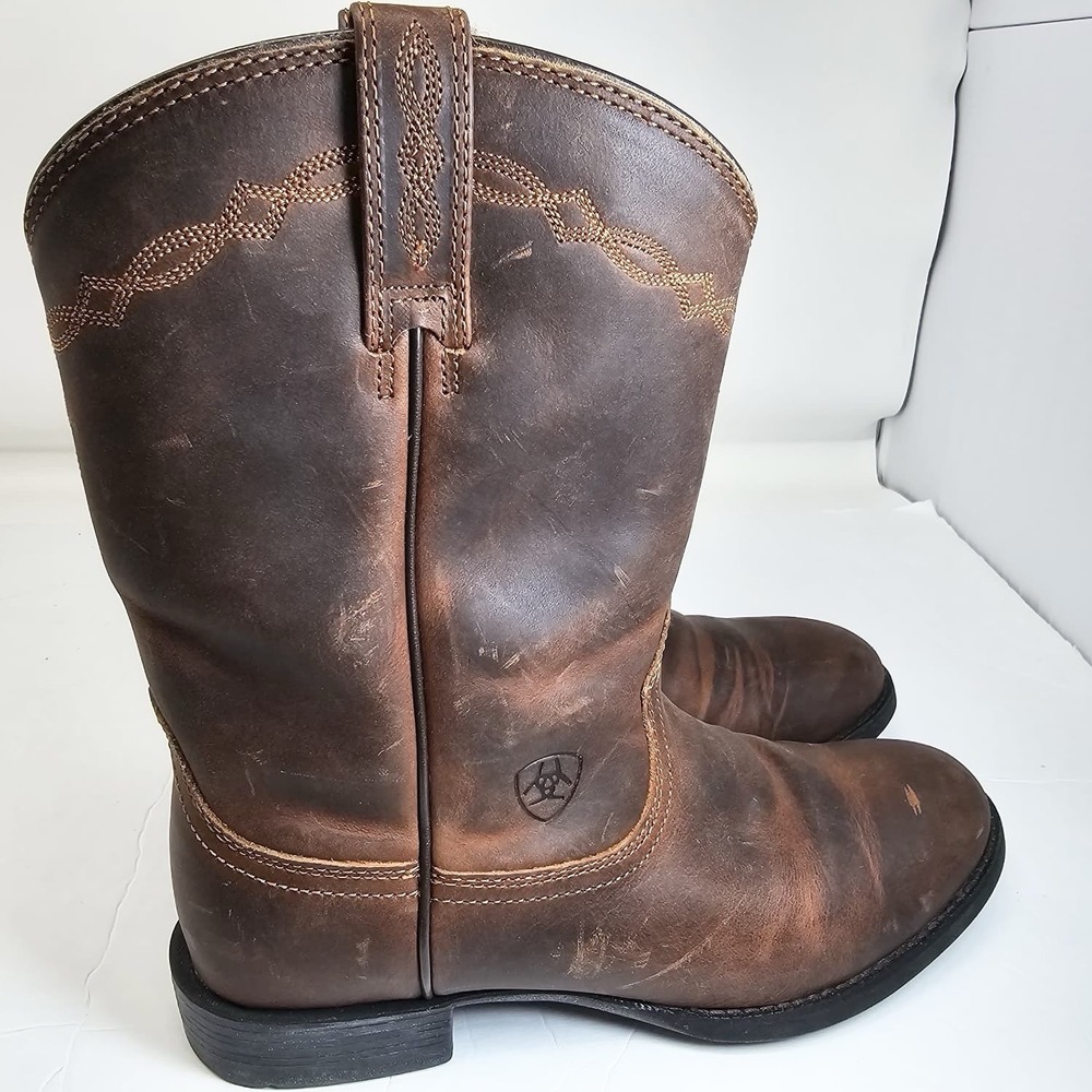 Ariat Heritage Roper Western Boots Women 7 C Wide Brown Leather Pull On Cowboy